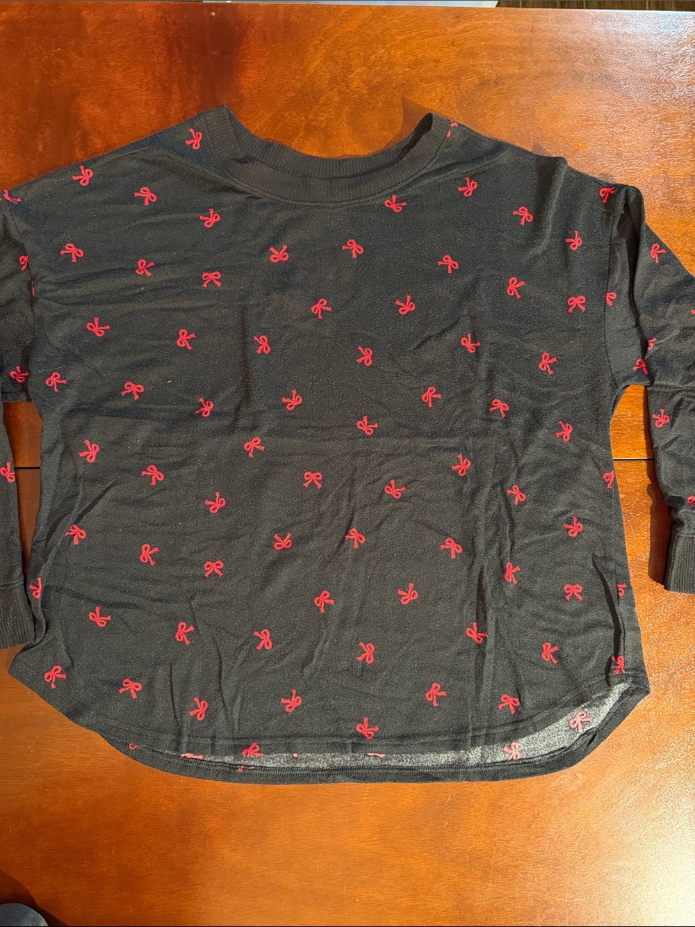 Navy Hacci Long-Sleeve Sleep Top with Pink Bow Print